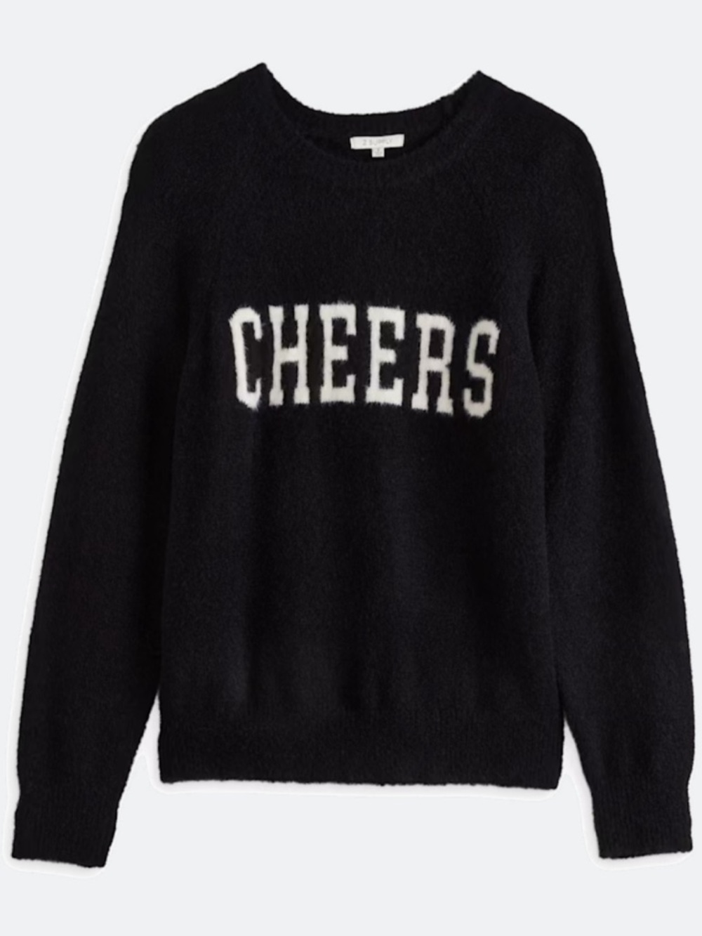 Z Supply Lizzy Sweater in Black l Crewneck Sweater with White "CHEERS" Graphic